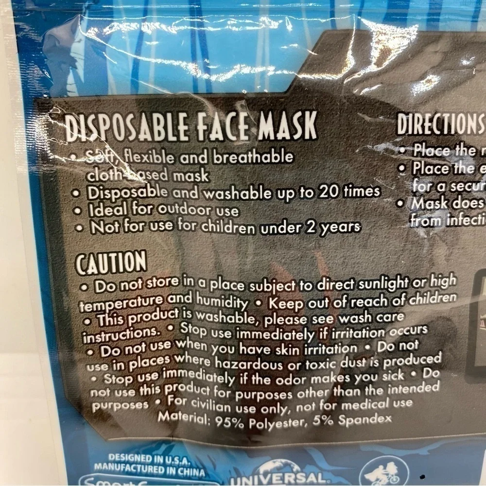 Jurassic World Kids Dinosaur Washable Cloth Face Mask Ages 2+ New In Package